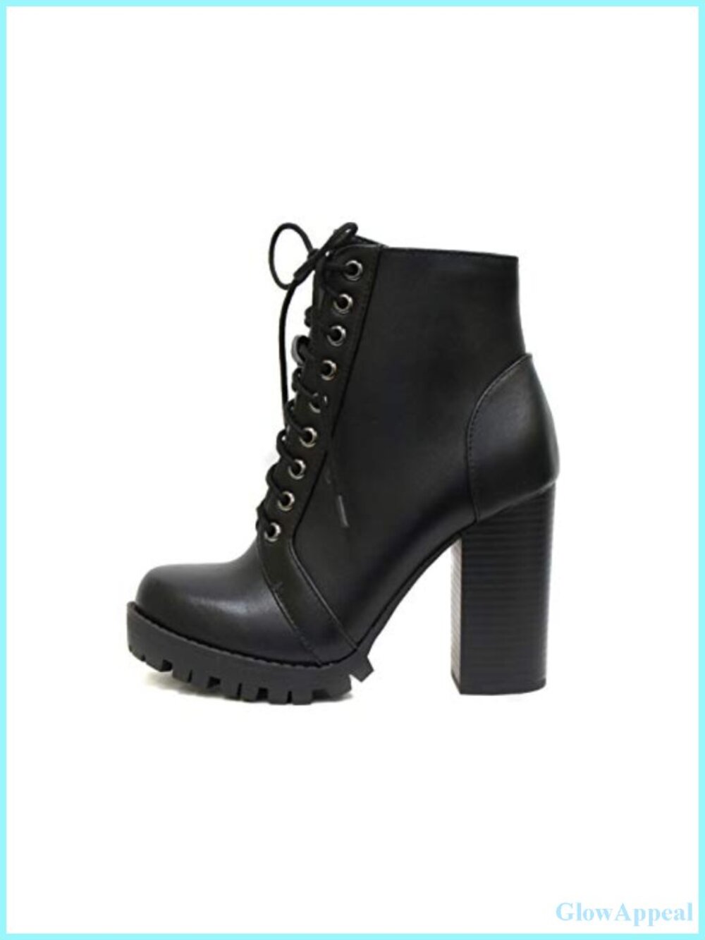 Fashion Lace Up Military Ankle Boot with Stacked Heel and Side Zipper